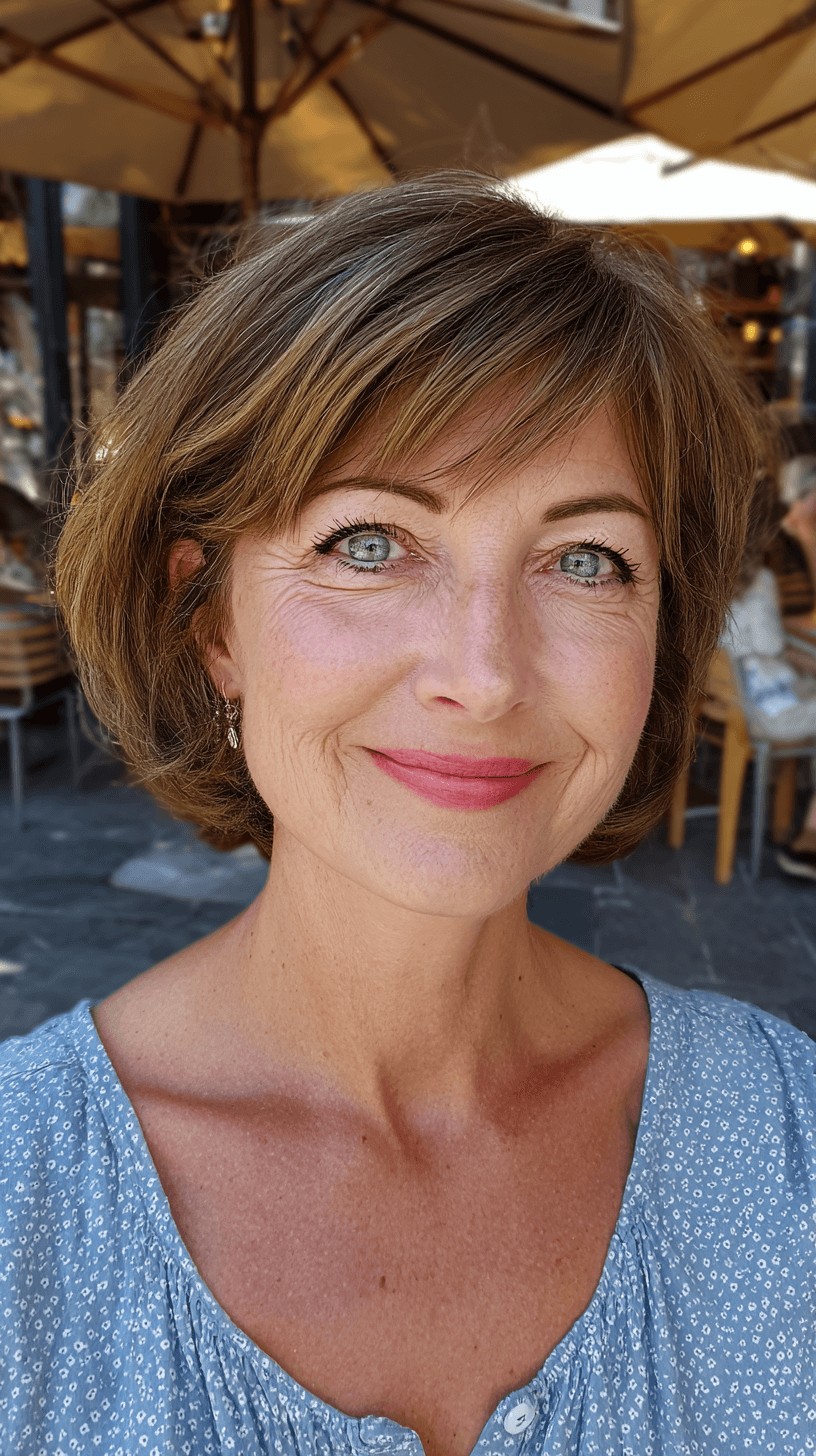 Soft Layered Chestnut Bob with Face-Frame Highlights