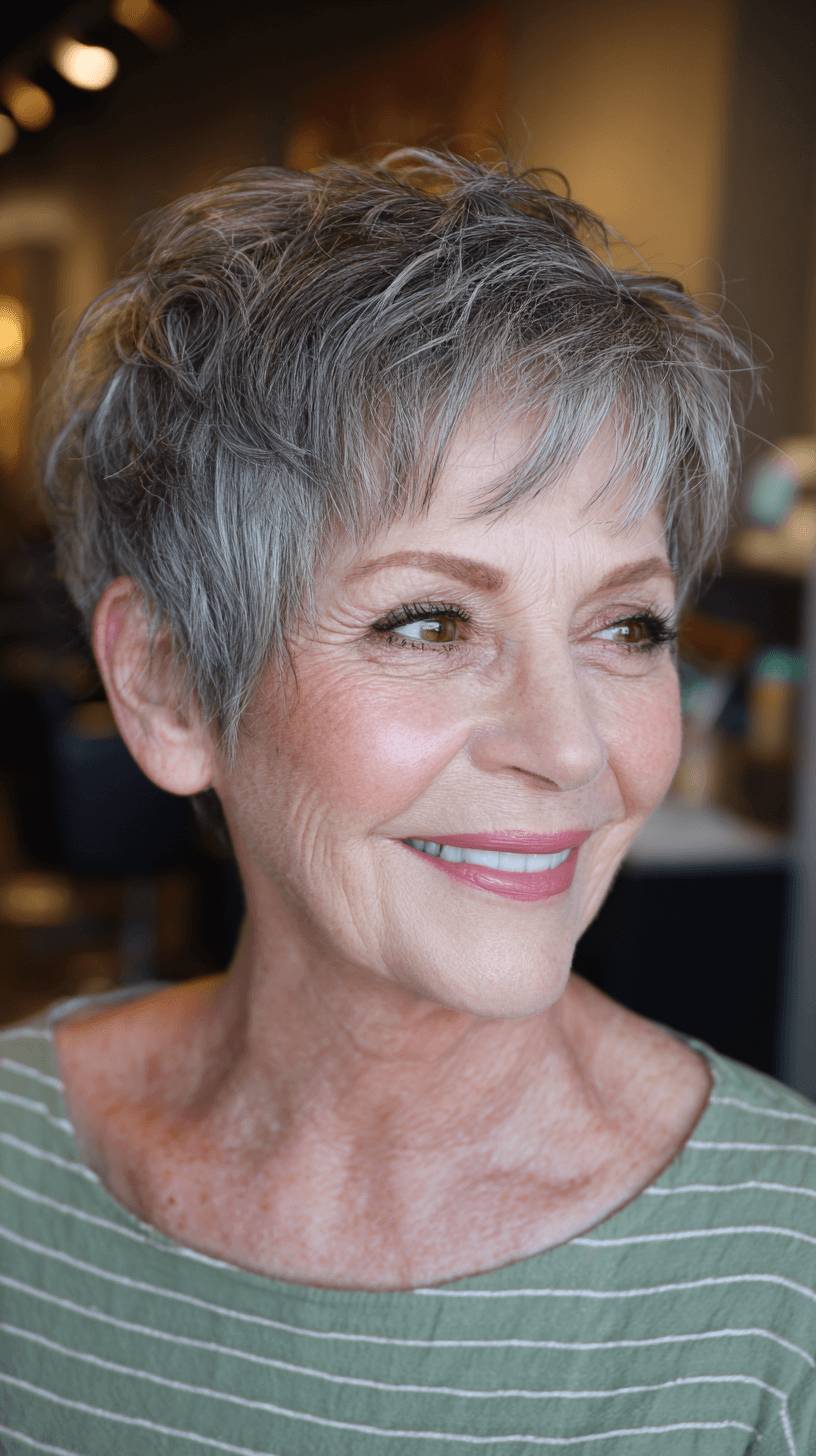 Soft Textured Gray Pixie Cut with Feathery Layers