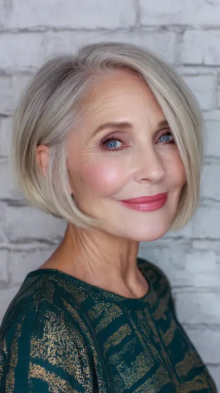 Softly Angled Silver Bob with Subtle Layers