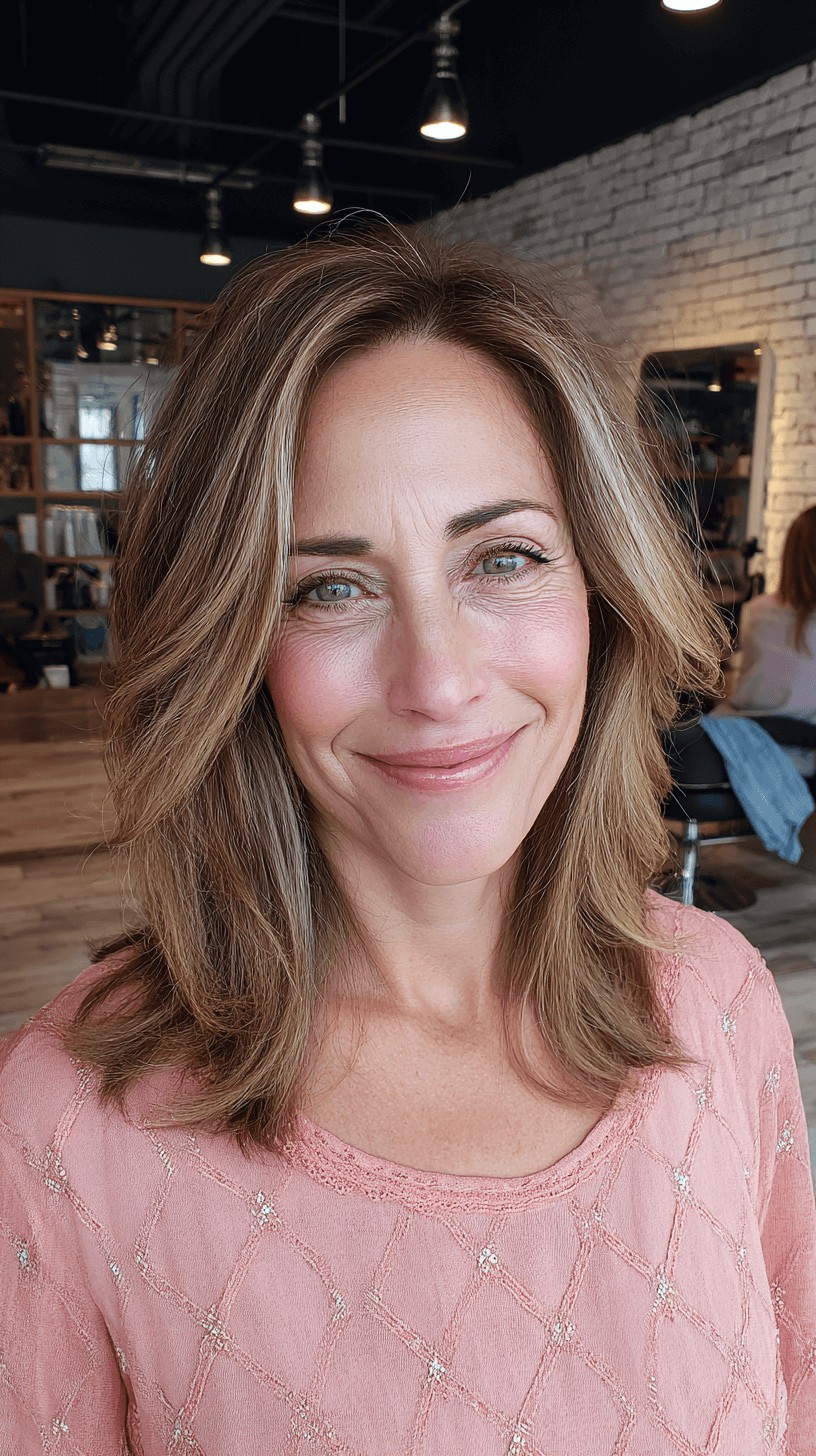 Softly Layered Mid-Length Cut with Natural Highlights