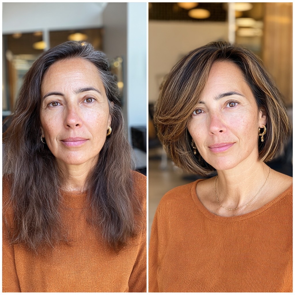 Stylish Textured Lob with Subtle Caramel Highlights