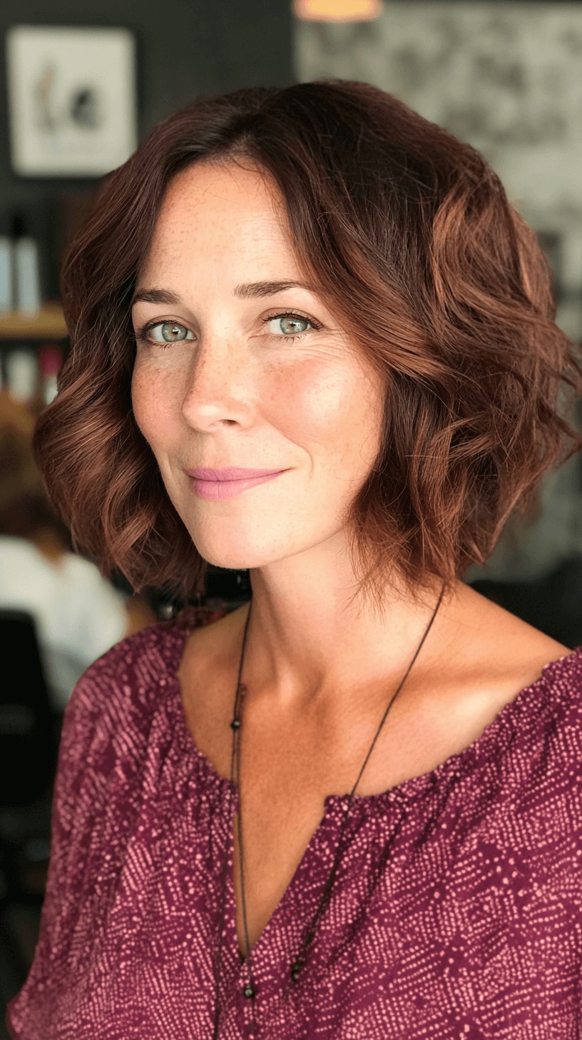 Textured Lob with Warm Copper Highlights
