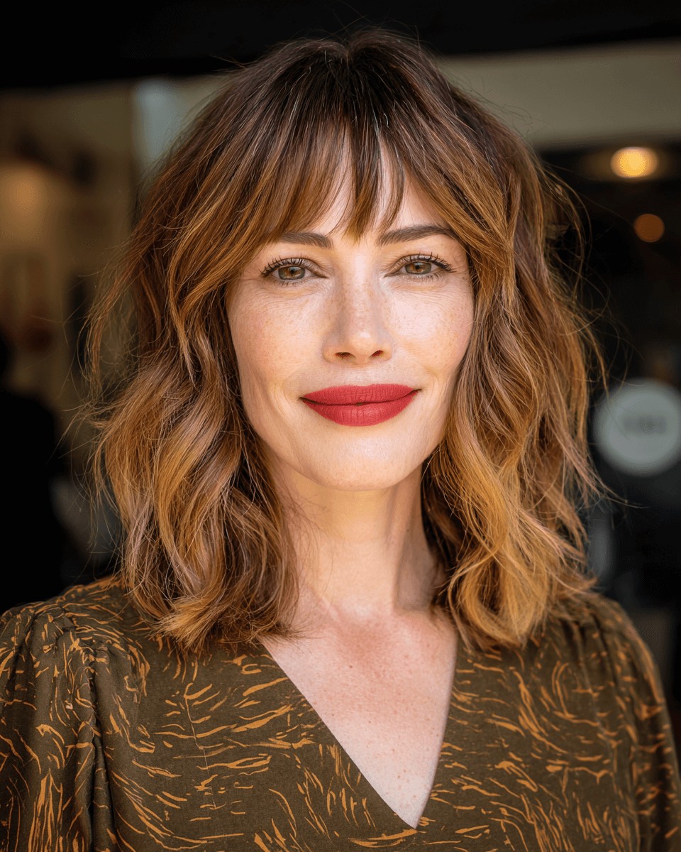 Textured Shoulder-Length Cut with Wispy Bangs