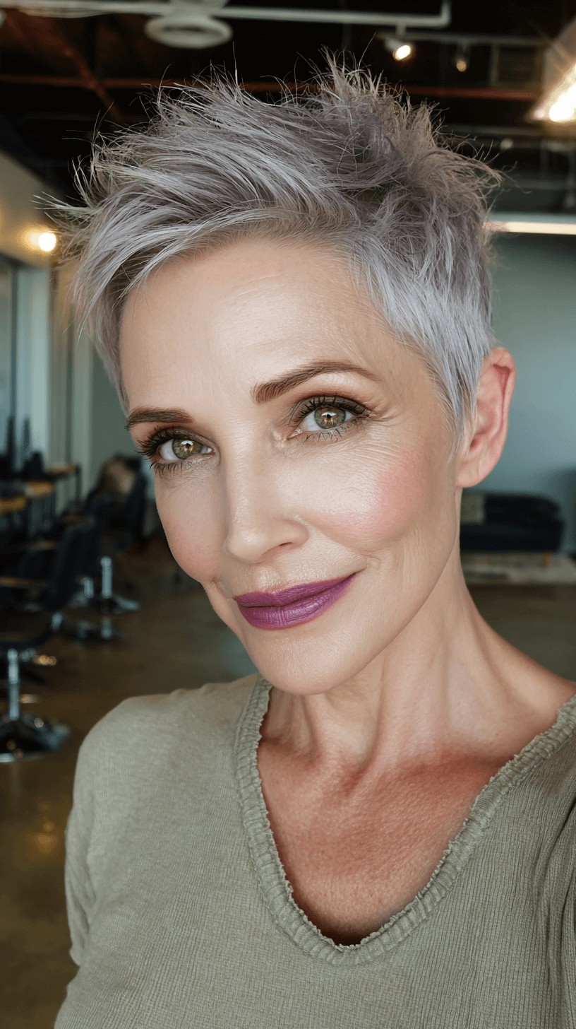 Textured Silvery Pixie Cut with Edgy Layers