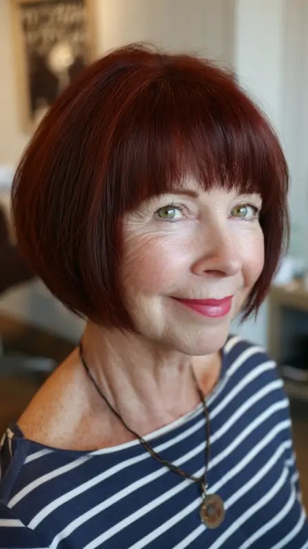Vibrant Red Rounded Bob with Soft Bangs