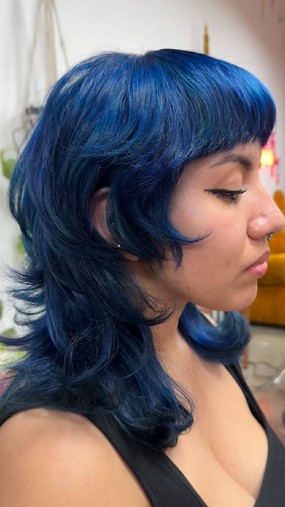 Bold Textured Shag with Vibrant Blue Highlights