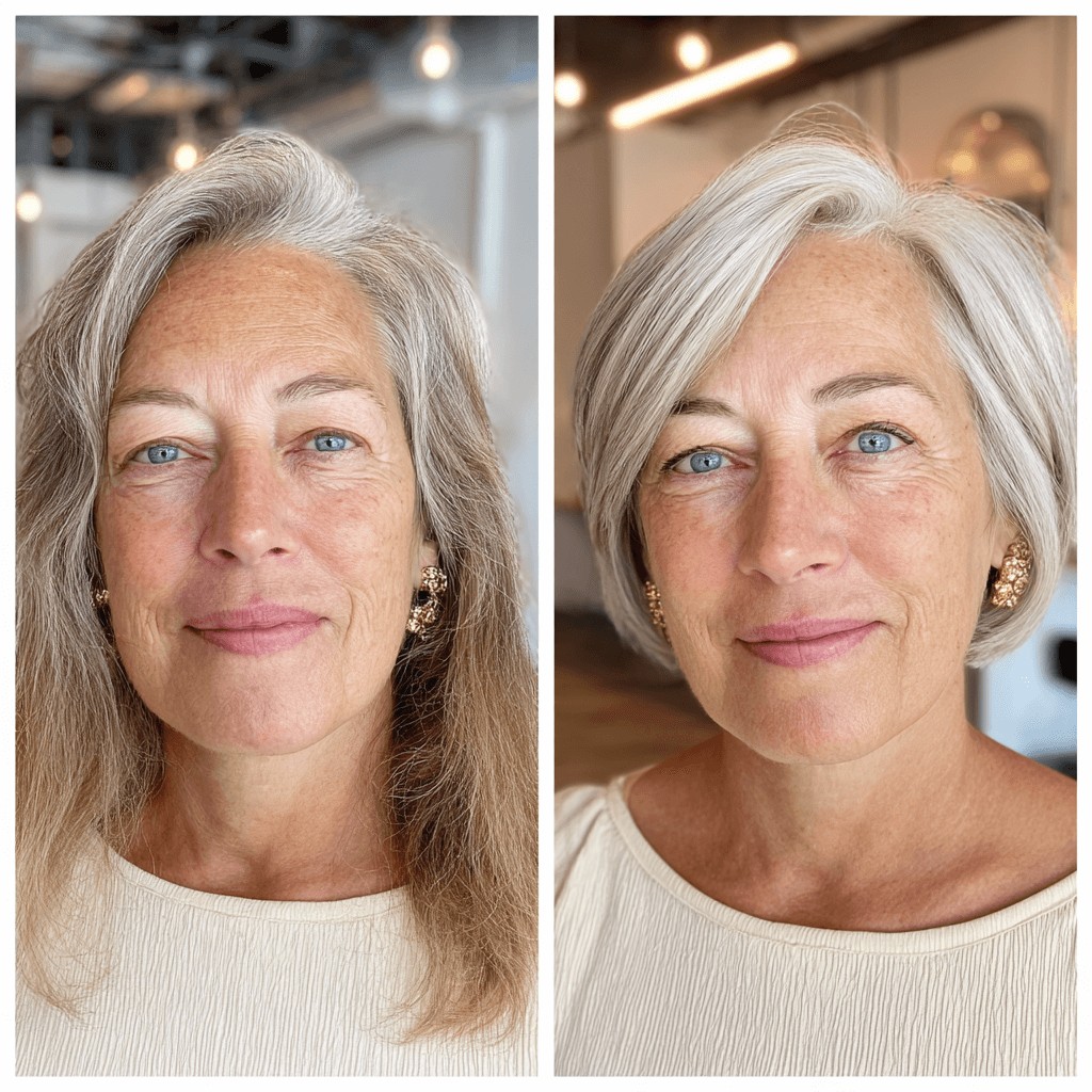 Chic Textured Gray Bob with Side-Swept Bangs