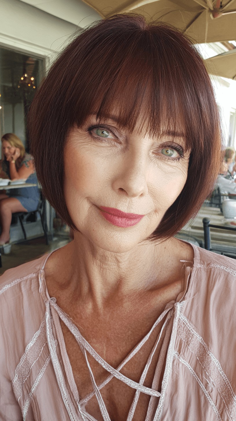 Classic Smooth Bob with Soft Blunt Bangs