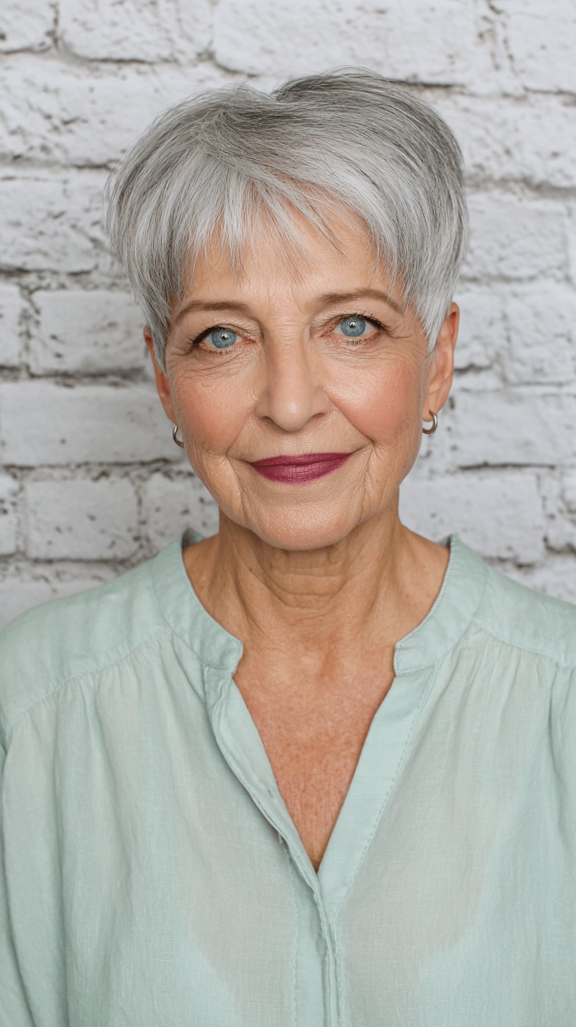 Classic Textured Silver Pixie Cut with Subtle Layers