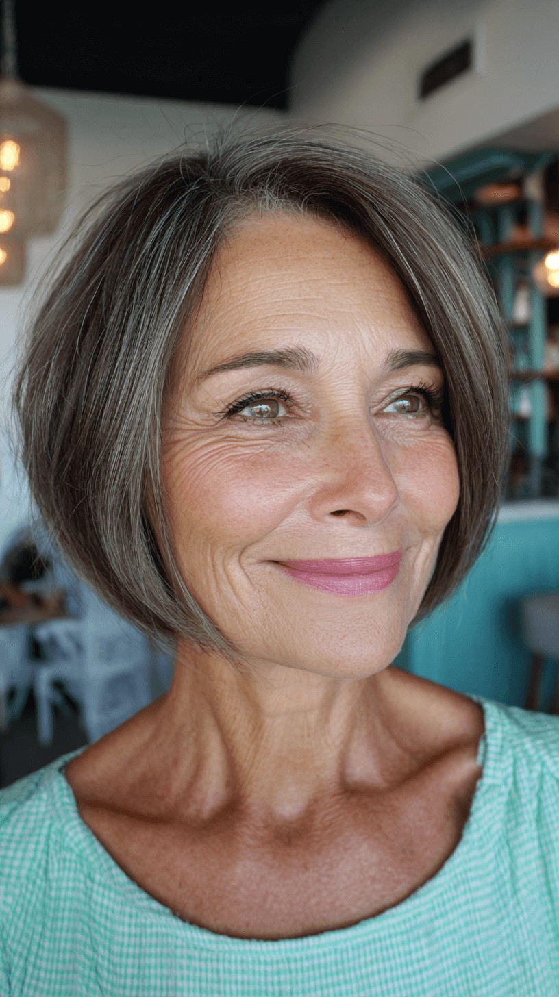 Modern Softly Rounded Bob with Natural Gray Highlights