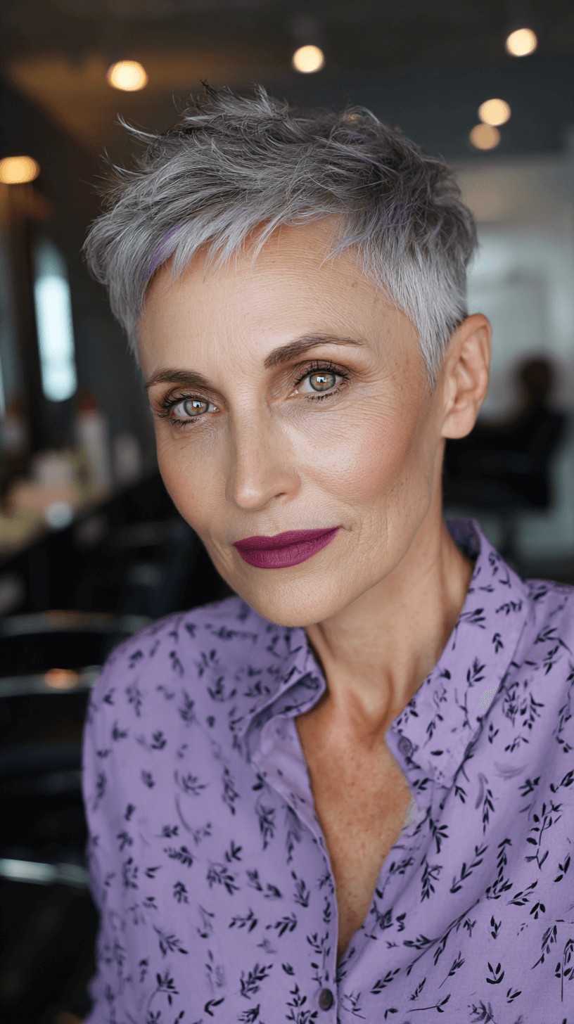 Modern Textured Pixie Cut with Subtle Lavender Highlights