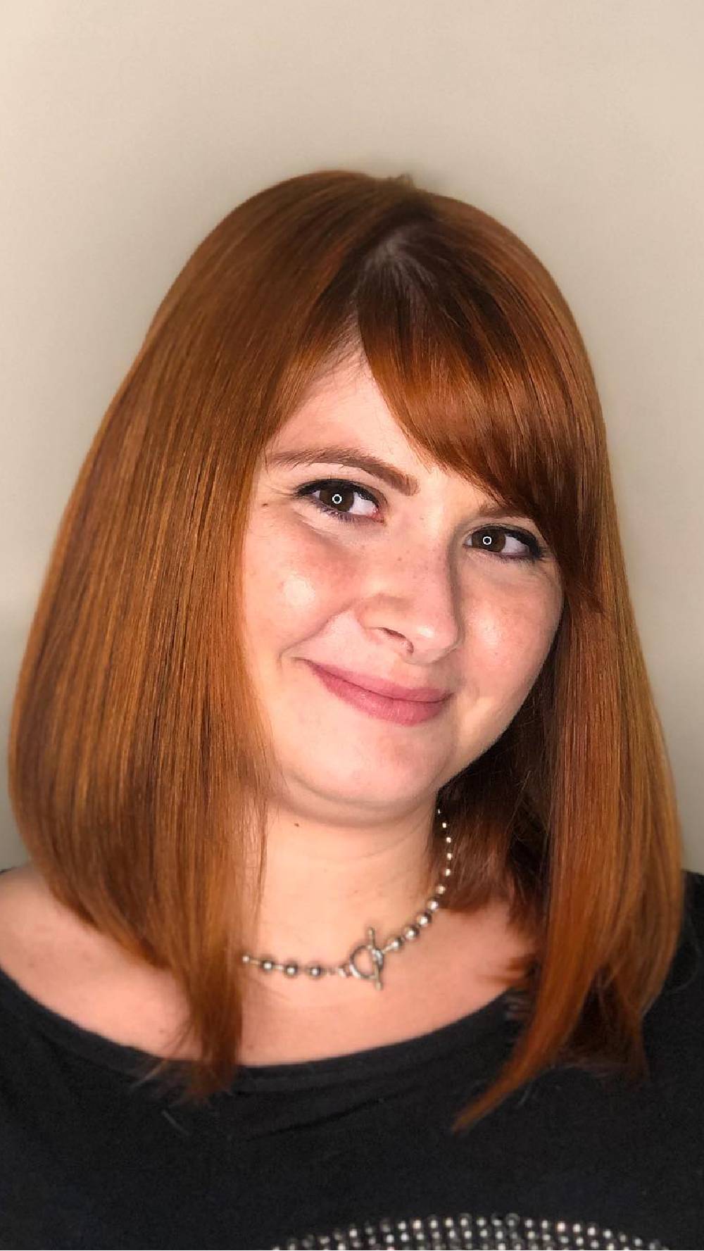 Radiant Copper Blunt Cut with Soft Side Bangs