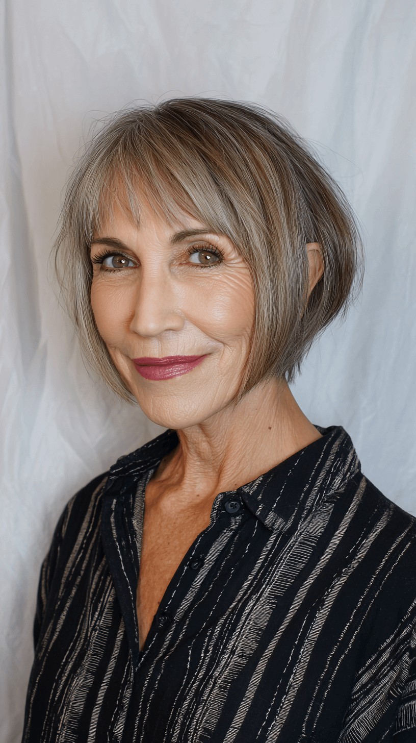 Sleek Textured Silver Bob with Soft Bangs