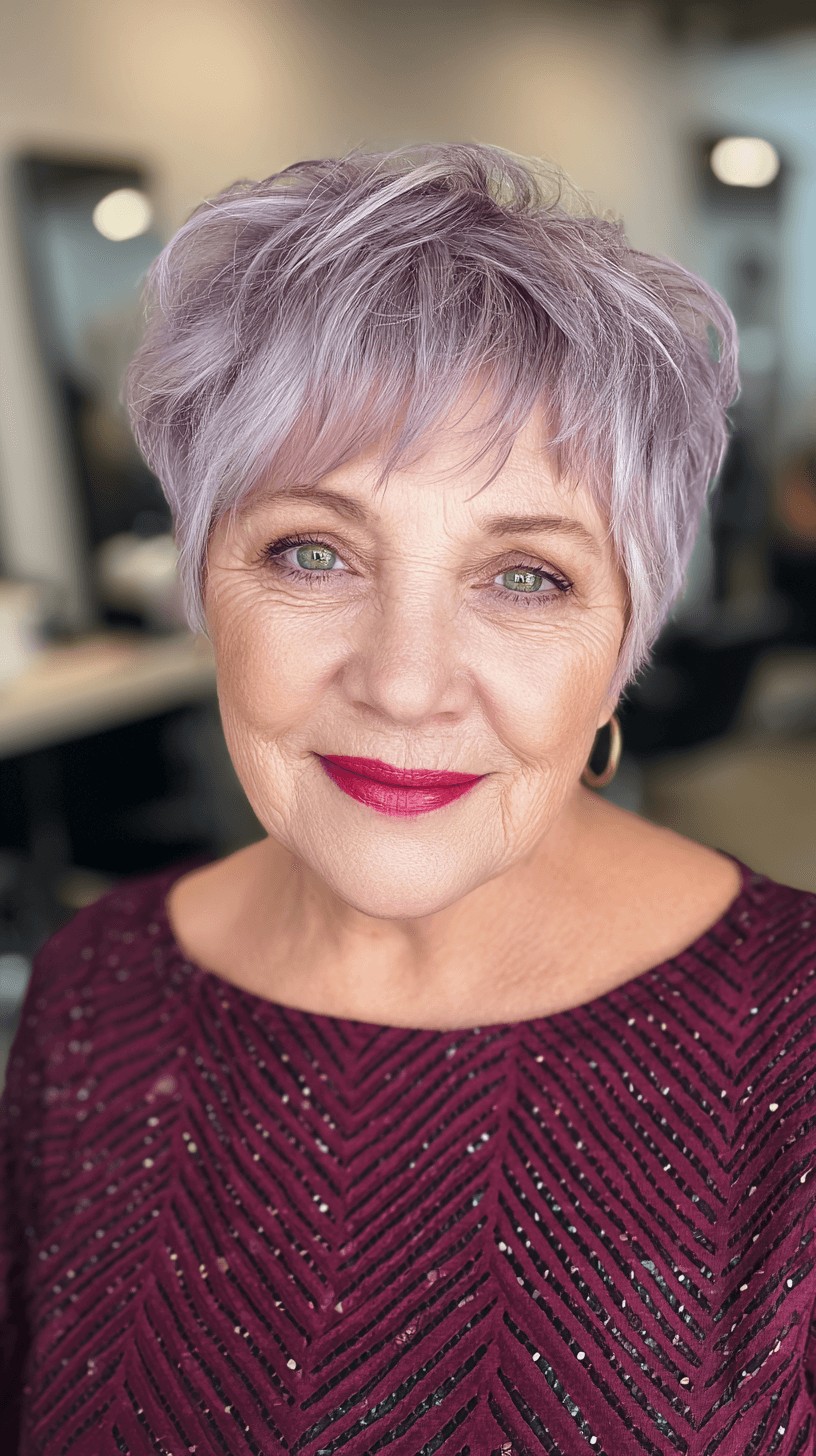 Soft Lavender Textured Pixie Cut with Subtle Layers
