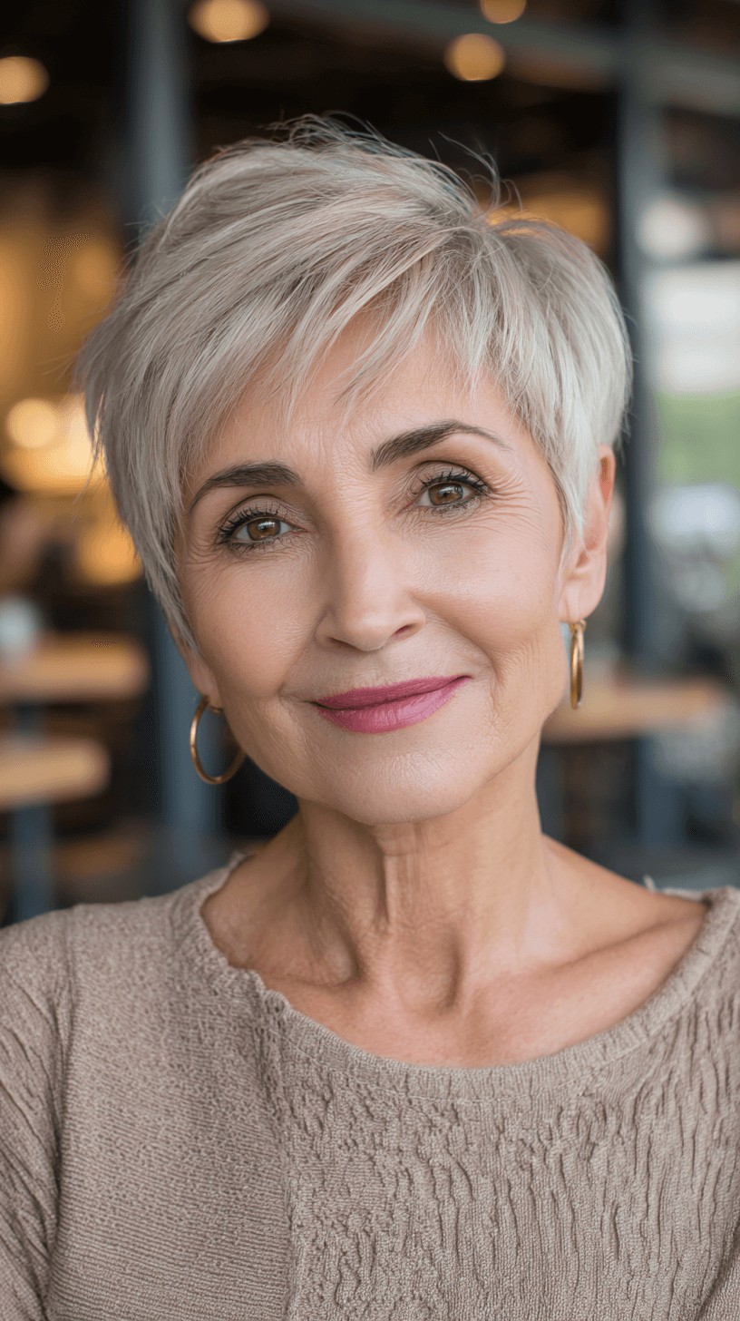 Soft Textured Silver Pixie Cut with Subtle Layers