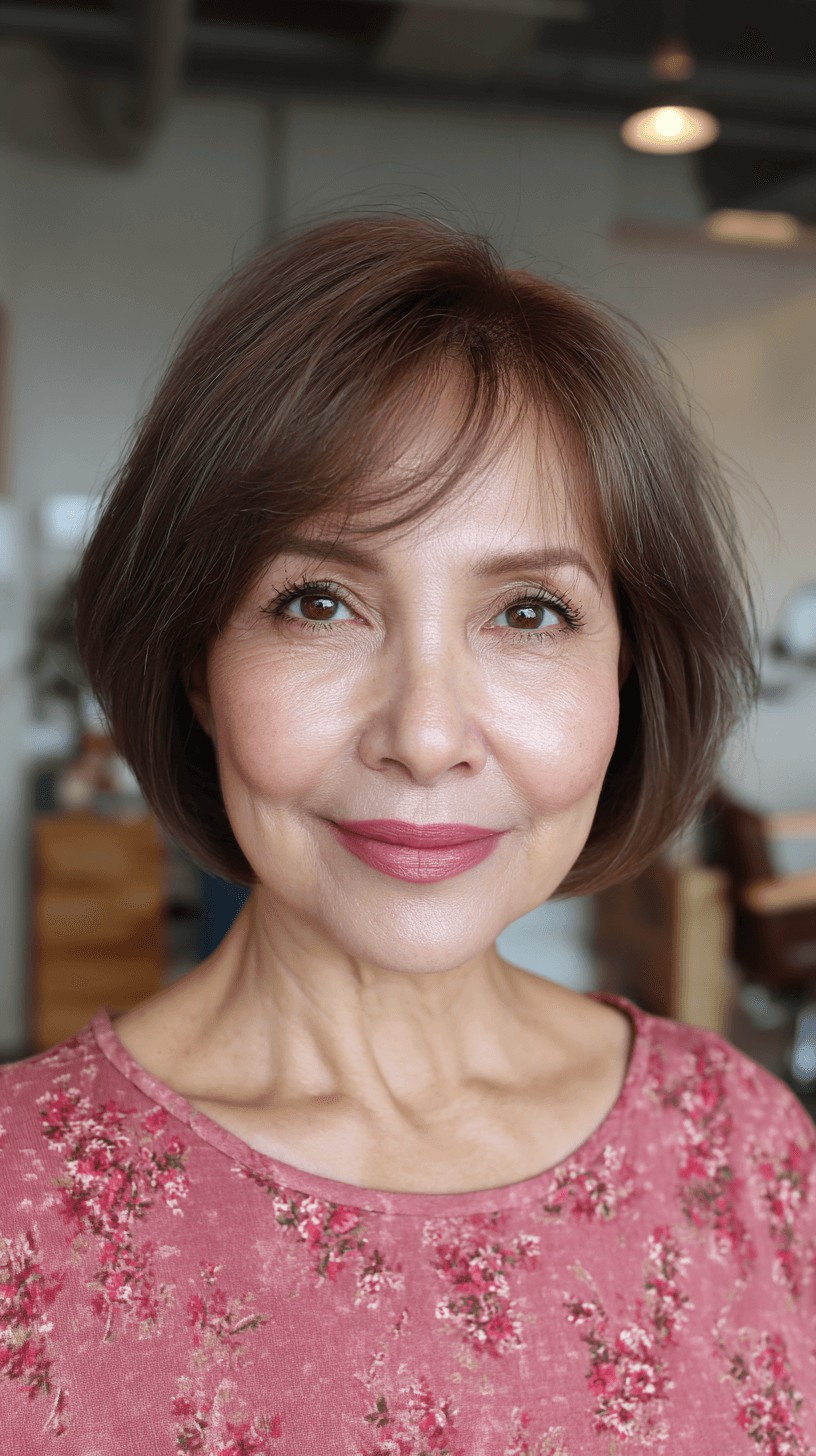 Softly Layered Brunette Bob with Face-Framing Softness