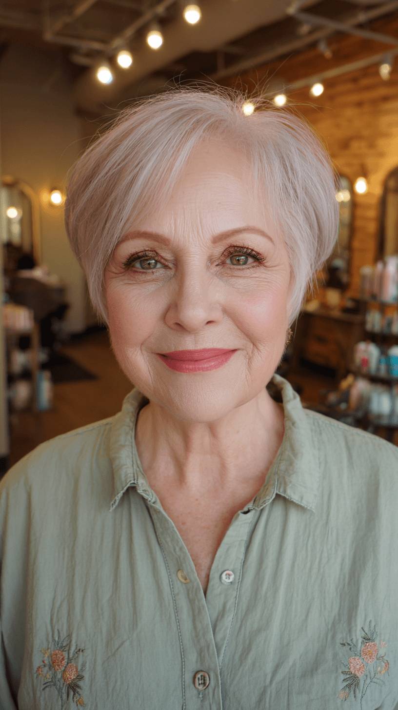 Softly Styled Short Silver Pixie with Textured Layers