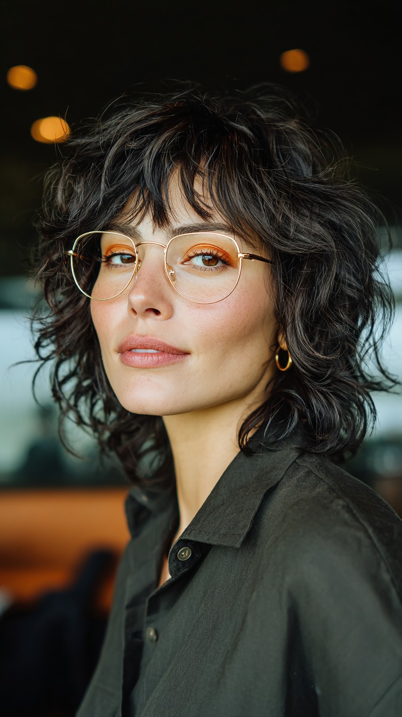 Textured Curly Bob with Soft Bangs
