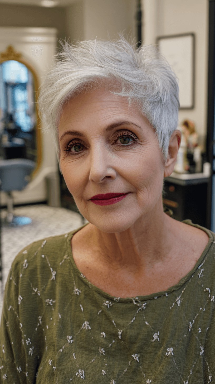 Textured Short Silver Pixie Cut with Soft Edges