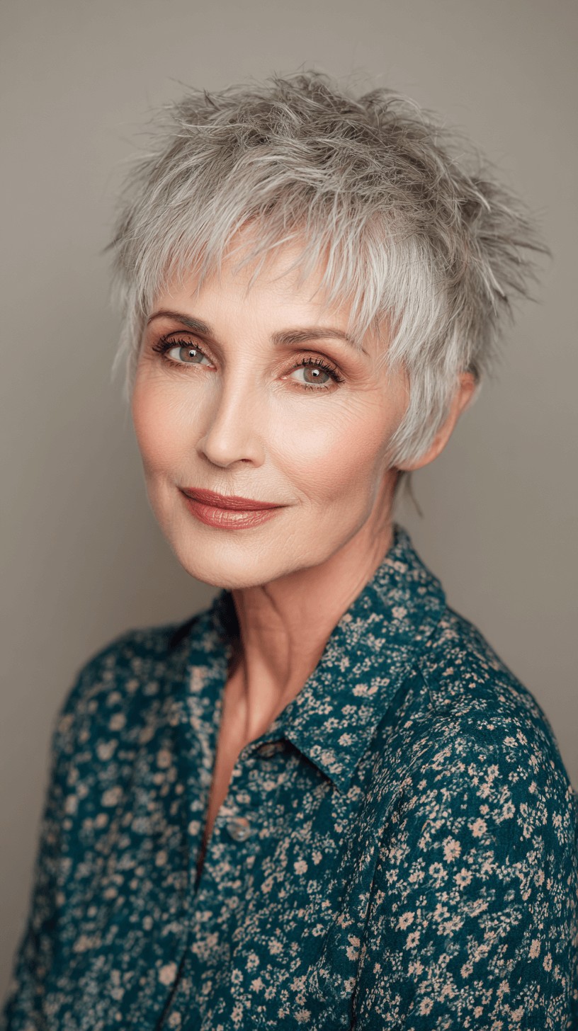 Textured Silver Pixie Cut with Edgy Layers