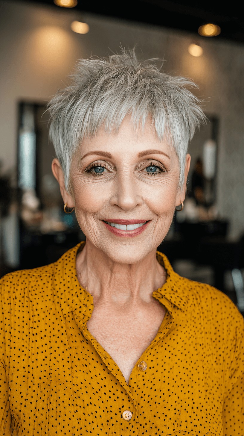 Textured Silver Pixie Cut with Feathered Layers