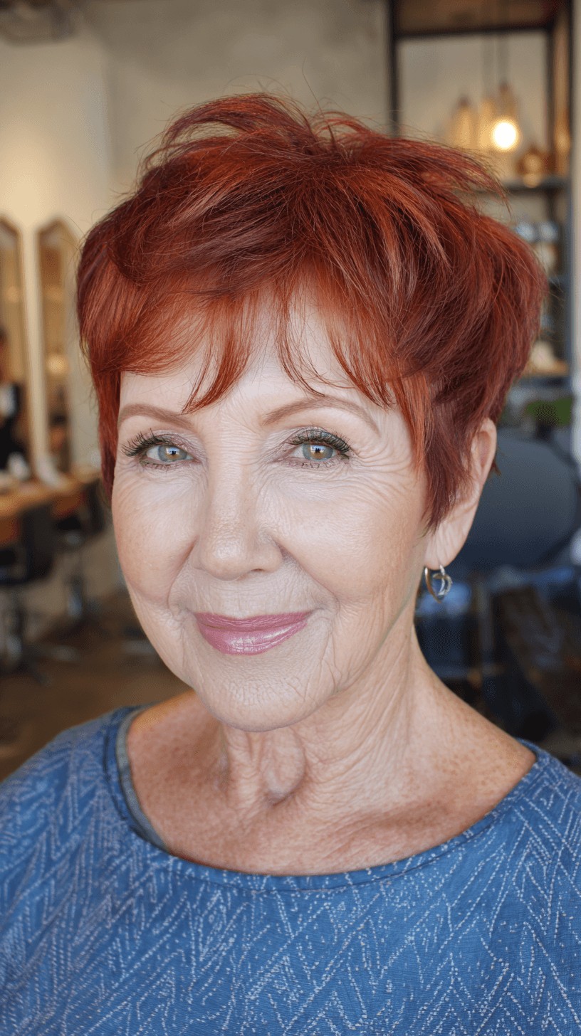 Bold Textured Pixie Cut with Radiant Red Highlights