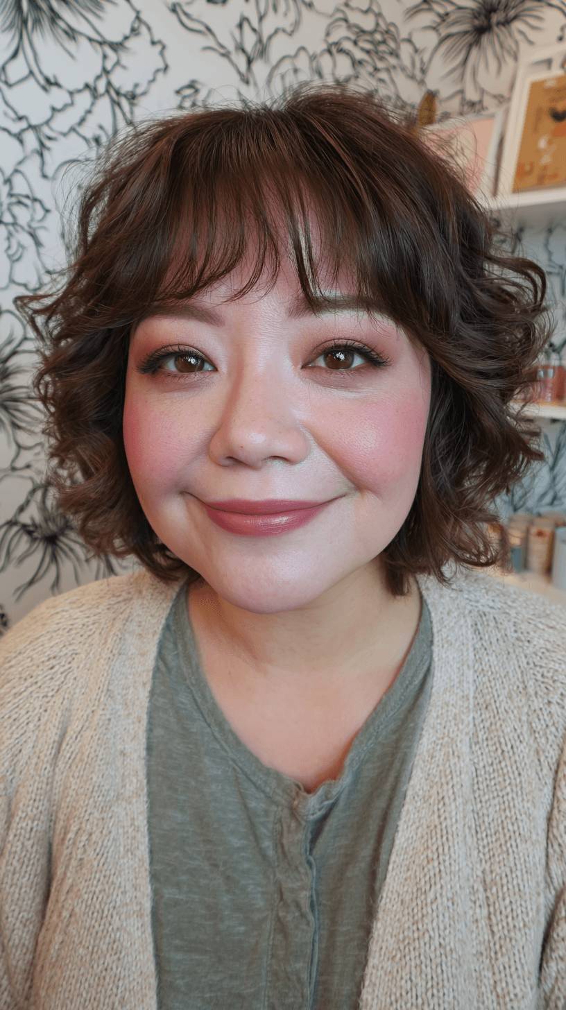 Chic Curly Wolf Cut with Soft Bangs