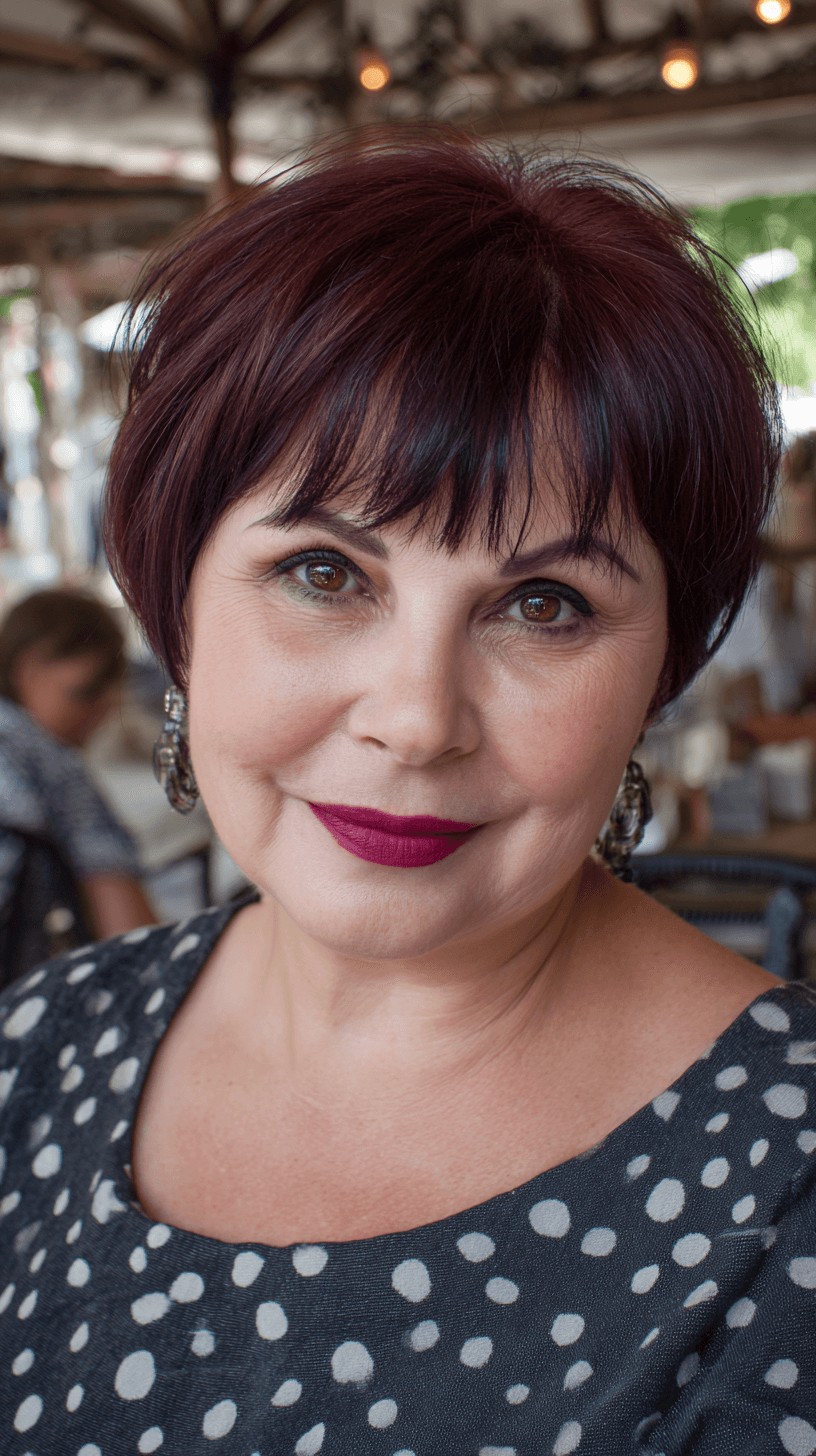 Chic Short Bob with Subtle Layers and Deep Burgundy Highlights