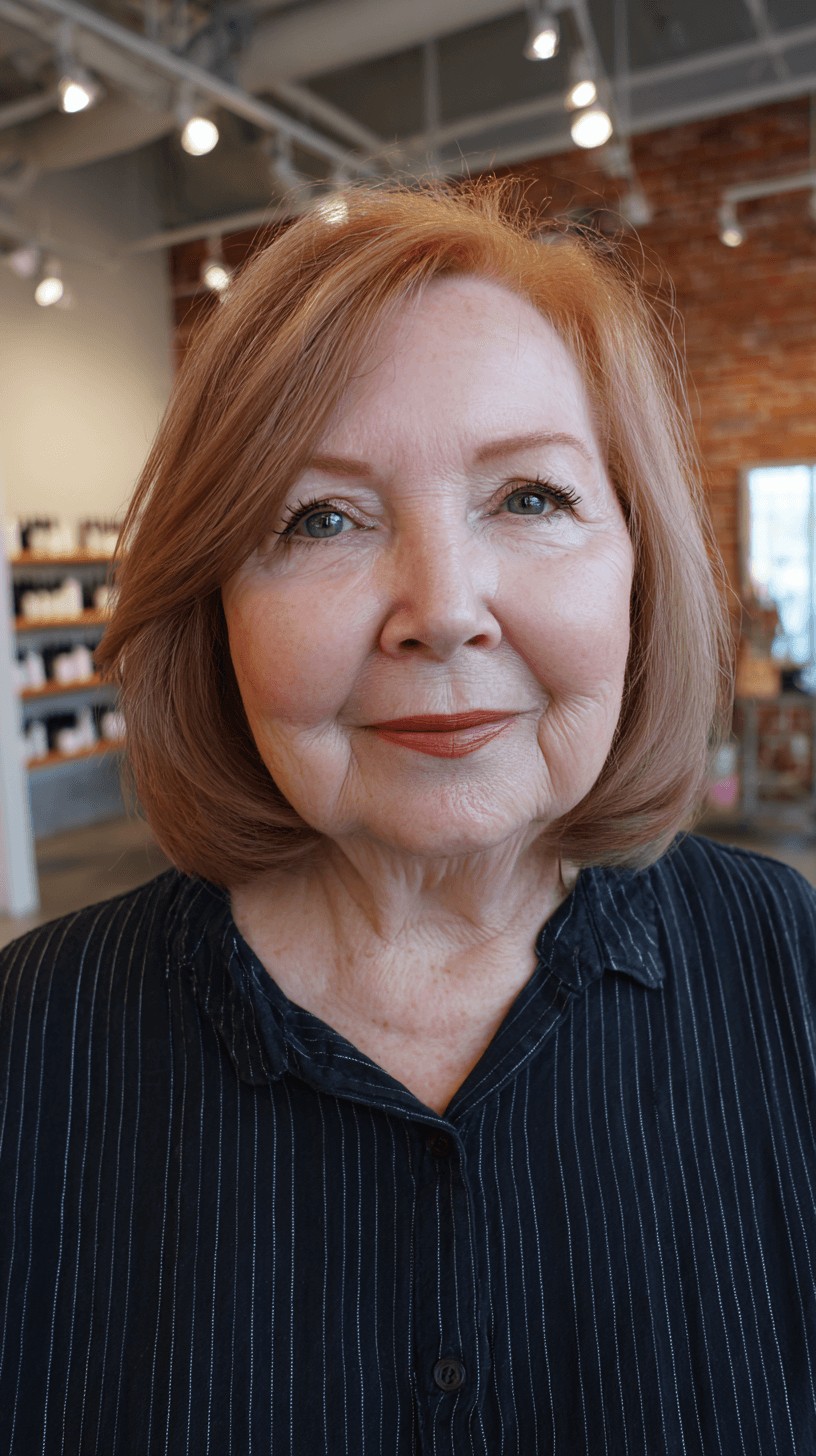 Chic Shoulder-Length Copper Bob with Soft Layers