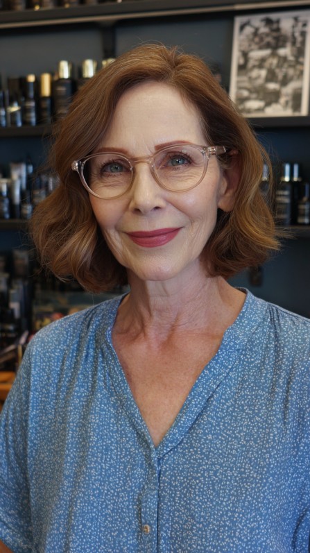 Chic Shoulder-Length Waves with Warm Auburn Tones