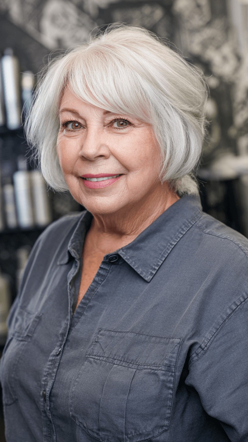 Chic Softly Layered Silver Bob