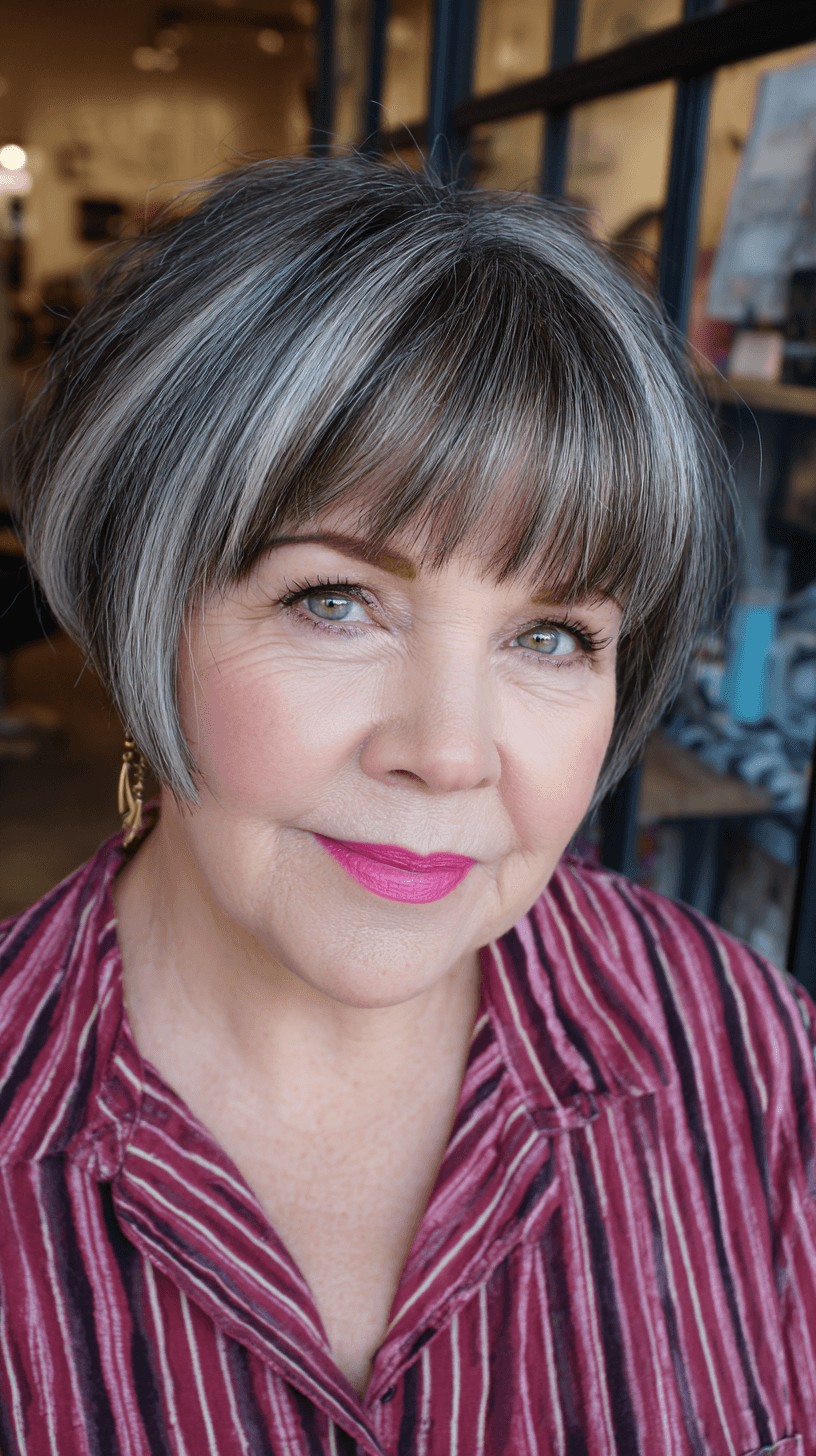Chic Textured Gray Bob with Soft Bangs