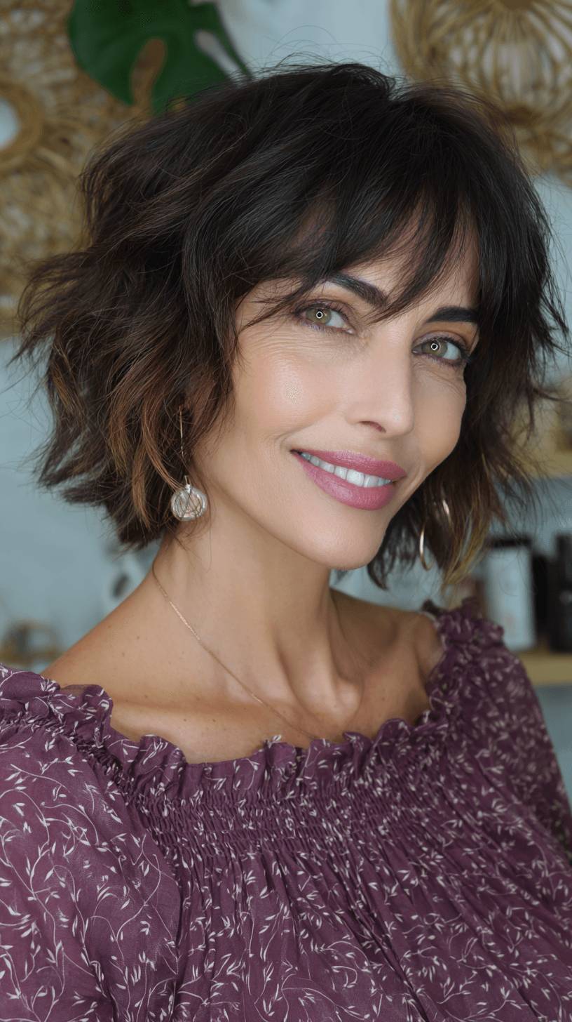 Chic Textured Wolf Cut with Wispy Bangs