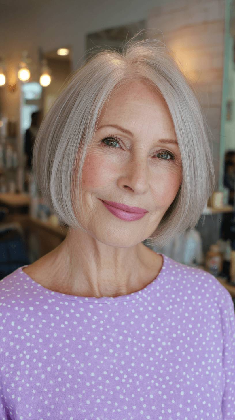 Elegant Silver Blunt Bob with Subtle Texture