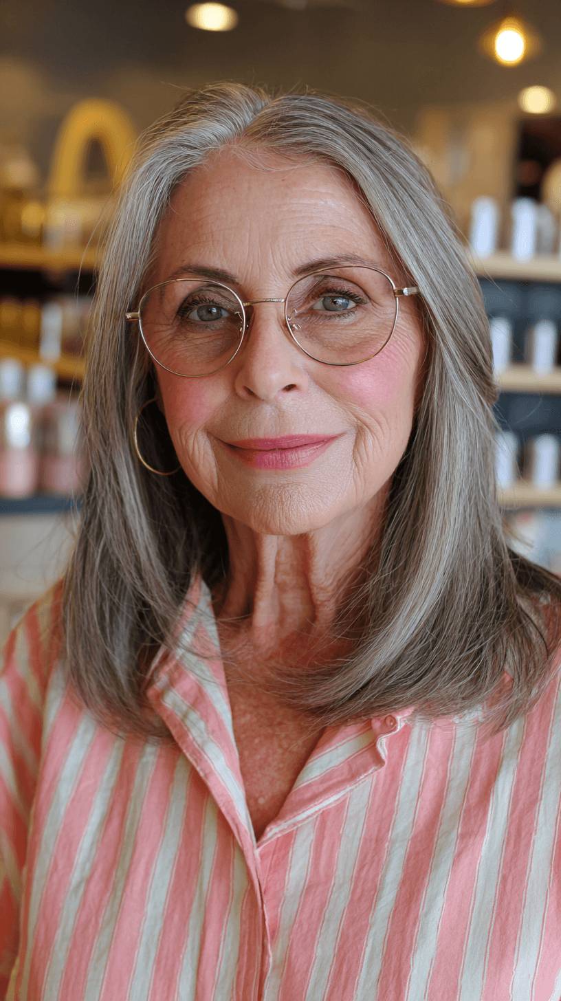 Elegant Silver Long Layers with Subtle Face Framing