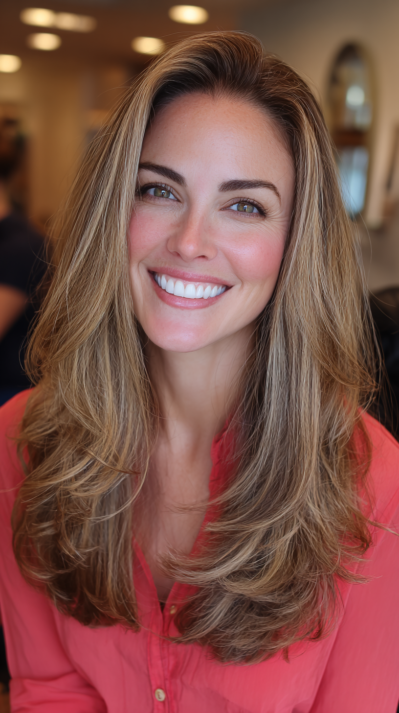 Sleek Long Layers with Subtle Face-Framing Highlights