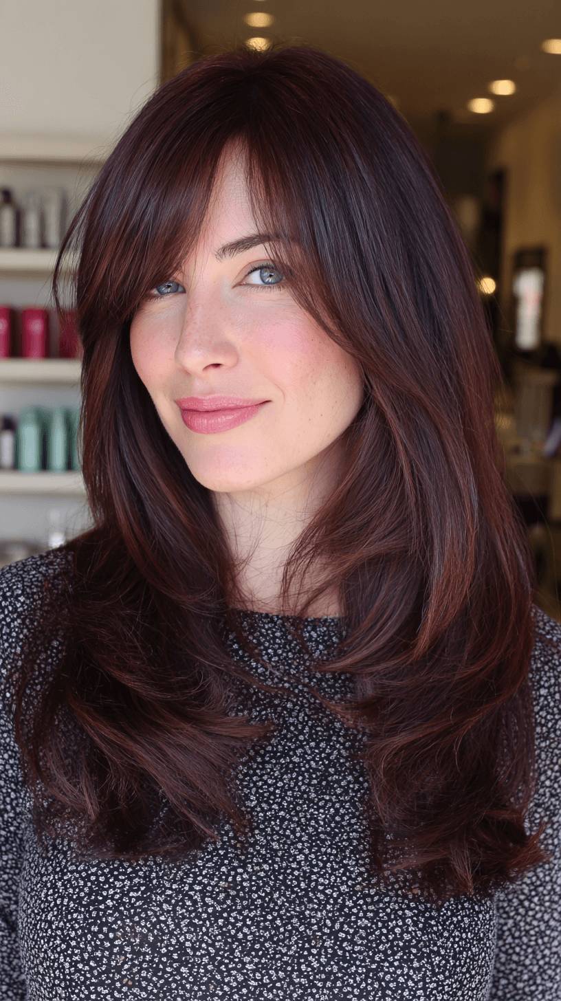 Smooth Long Layers with Face-Framing Bangs
