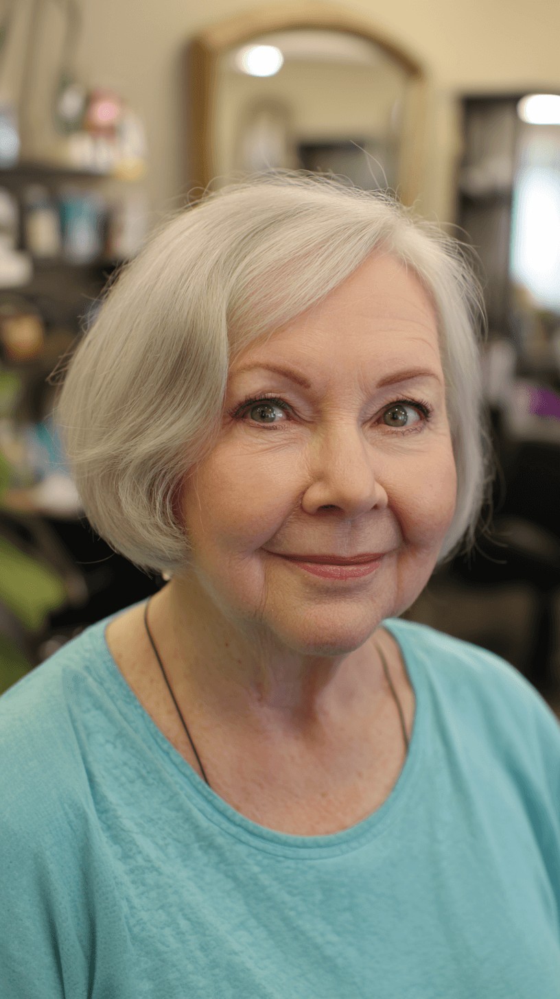 Softly Curled Silver Bob with Subtle Volume