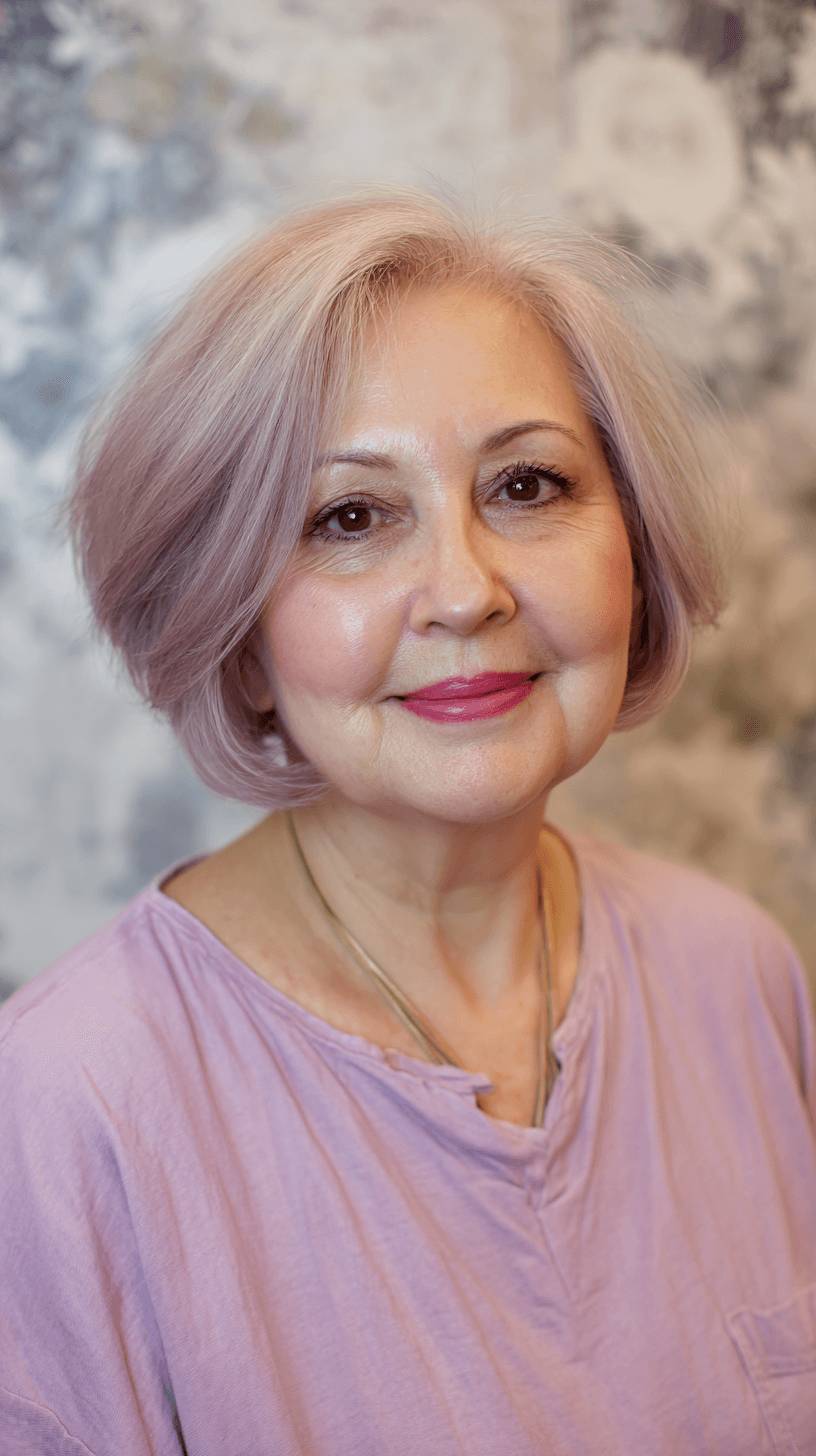 Softly Layered Ash Pink Bob with Subtle Volume