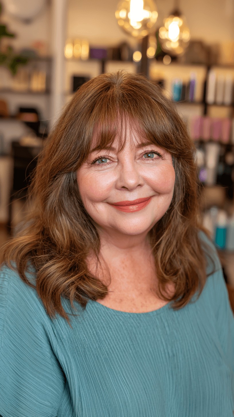 Softly Layered Chocolate Brown Cut with Face-Framing Bangs