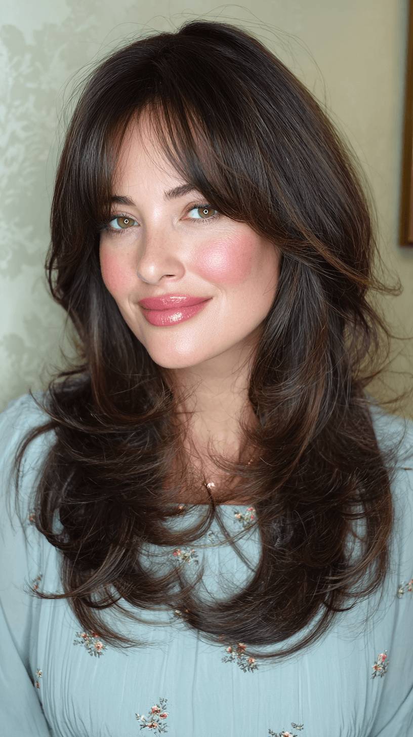 Softly Layered Long Hair with Face-Framing Bangs