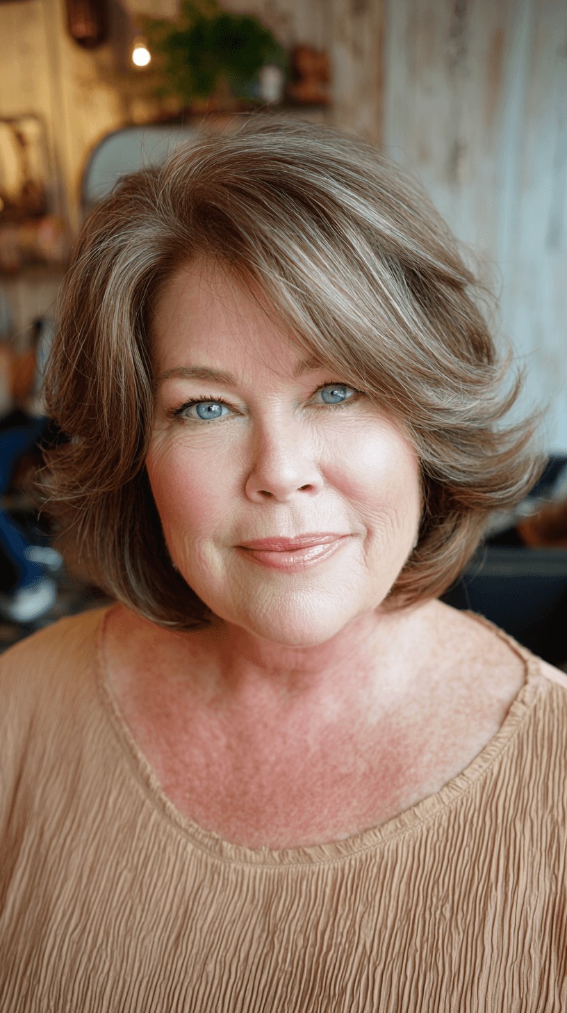 Softly Layered Warm Brown Bob with Subtle Highlights