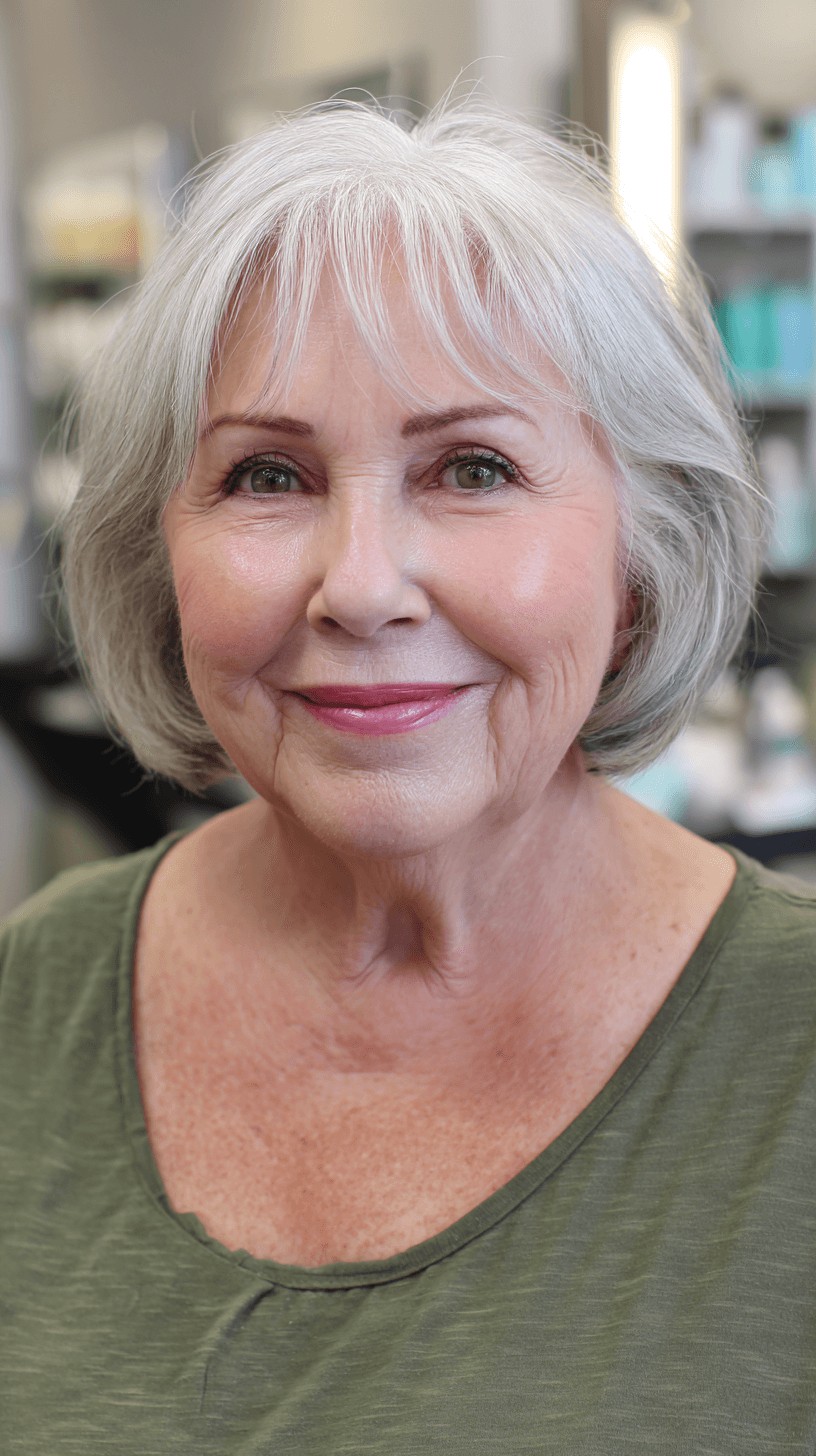 Softly Textured Silver Bob with Wispy Bangs