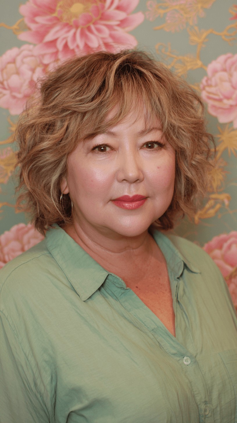 Textured Curly Bob with Soft Bangs