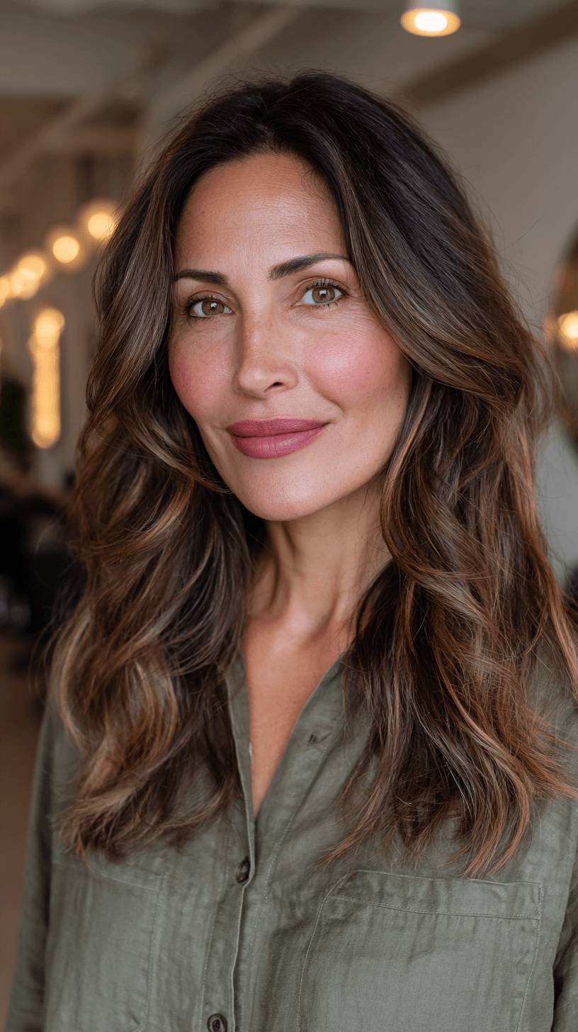 Textured Long Layered Cut with Warm Highlights