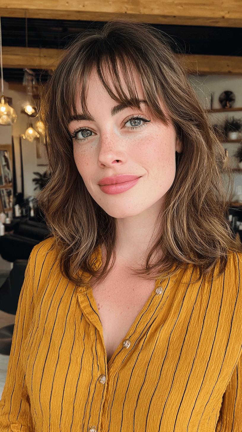 Textured Mid-Length Cut with Soft Curtain Bangs