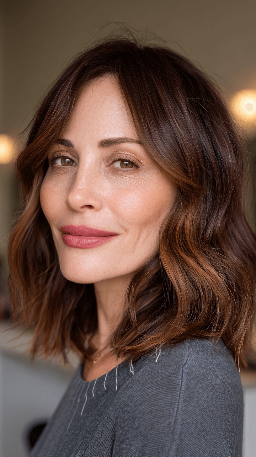 Textured Mid-Length Shag with Warm Highlights