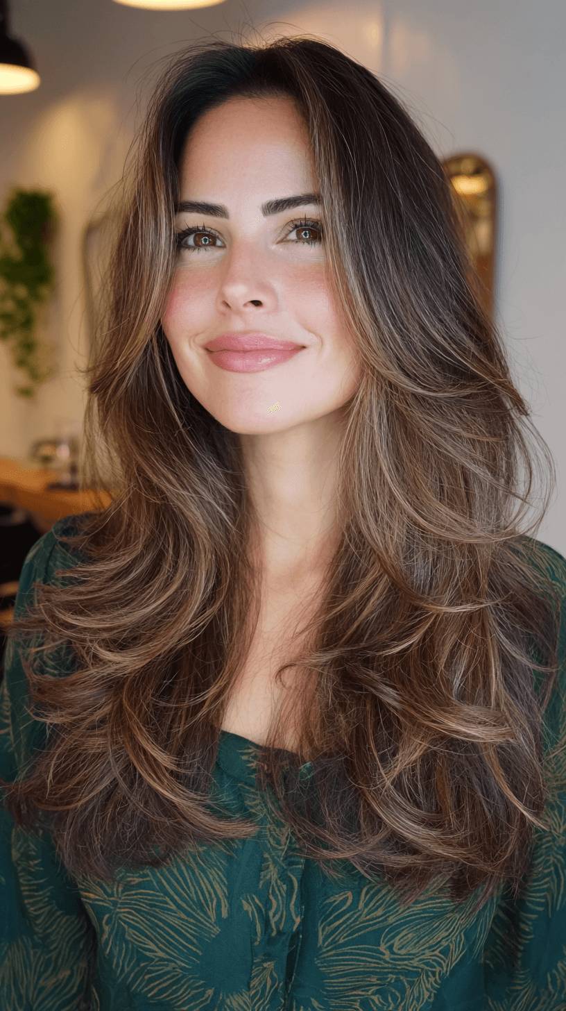 Voluminous Long Layers with Sun-Kissed Highlights