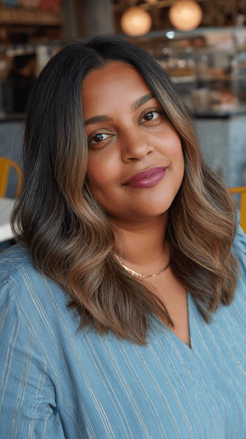 Warm Brown Blended Lob with Soft Waves