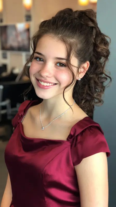 Charming Curly High Ponytail with Face-Framing Layers